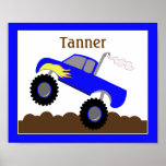 Monster Truck (Blue) Customized Nursery Art Print posters