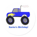 Monster Truck (Blue) Personalized Round Sticker