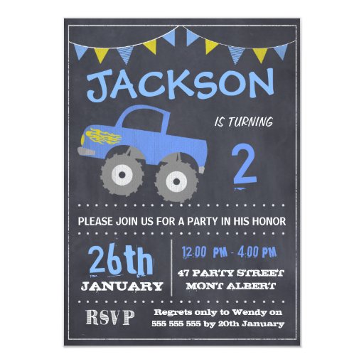 Monster Truck Chalkboard Birthday Invitation