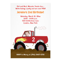 Monster Truck Photo Birthday Invitation (Red)