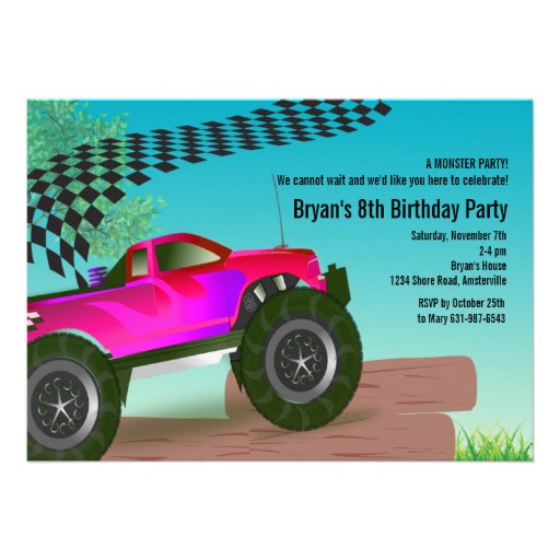 Monster Truck Red Birthday Party Invitation