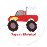 Monster Truck (Red) Personalized Round Sticker
