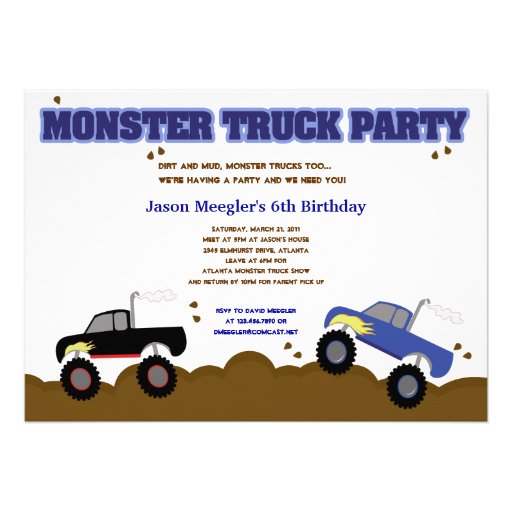 MONSTER TRUCKS 5x7 Birthday Invitations