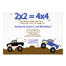MONSTER TRUCKS 5x7 Birthday Invitations for Twins