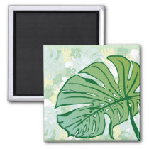 monstera, hawaii, tropical, plant, nature, green, haibisus, graphic, beach, sea, illustration, surfer, surfing, surf, summer, Magnet with custom graphic design