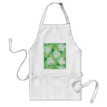 monstera, hawaii, tropical, plant, nature, green, haibisus, graphic, beach, sea, illustration, surfer, surfing, surf, summer, Apron with custom graphic design