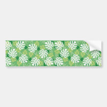 monstera, hawaii, tropical, plant, nature, green, haibisus, graphic, beach, sea, illustration, surfer, surfing, surf, summer, Bumper Sticker with custom graphic design