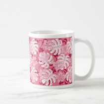 monstera, hawaii, tropical, plant, nature, pink, hibiscus, graphic, beach, sea, illustration, surfer, surfing, surf, summer, Mug with custom graphic design