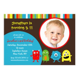 Monsters Birthday Party Invitaitons with Photo Custom Announcement