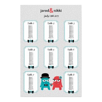 Monsters in Love Wedding Table Plan Posters