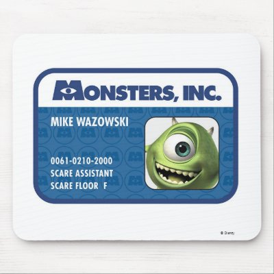 Monsters Inc. Mike Wazowski employee ID card mousepads