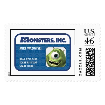 Monsters Inc. Mike Wazowski employee ID card postage