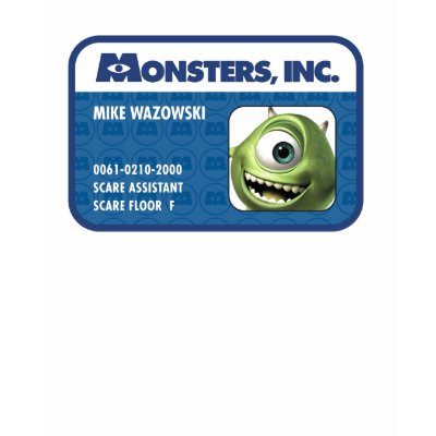 Monsters Inc. Mike Wazowski employee ID card t-shirts