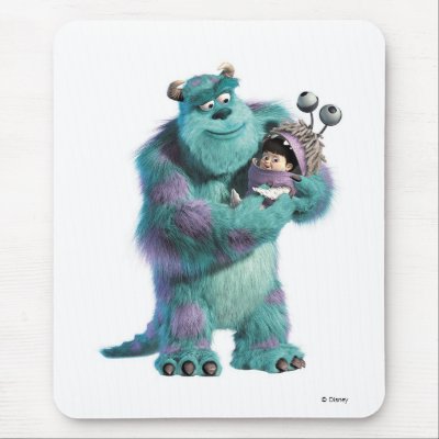 Monsters Inc Sulley holding Boo in costume in arms mousepads
