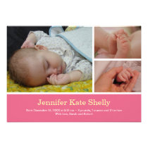 Montage 3 photo sweet pink baby birth announcement invitations