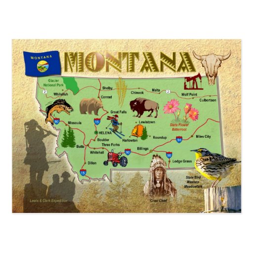 Montana State Map Postcard | Zazzle