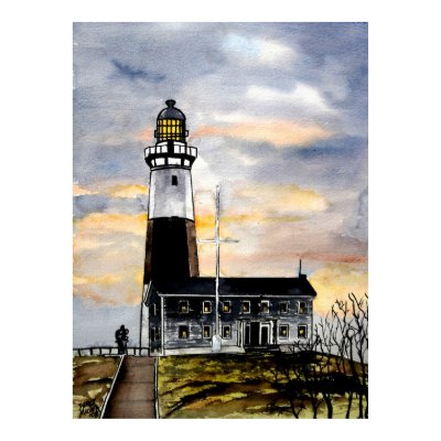 montauk point lighthouse new york painting art poster by dereklovessheila