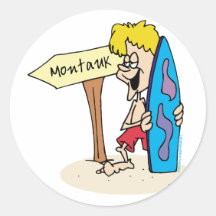 Montauk Surfer Dude Gear Round Sticker