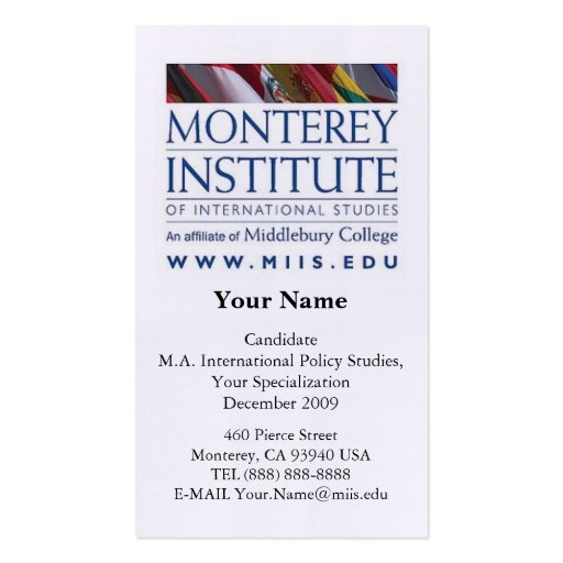 Monterey Institute of International Studies Card Business Card (front side)