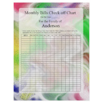 Monthly Bills Check off Chart Fuzzy Colors Design Letterhead Template