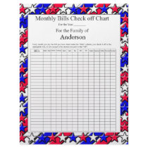 Monthly Bills Check off Chart - Red, White, Blue Letterhead Design