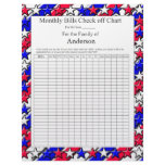 Monthly Bills Check off Chart - Red, White, Blue Letterhead Design