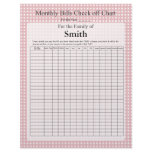 Monthly Bills check off list - Red Checkered letterhead