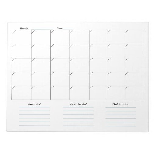 Monthly Calendar Notepad Zazzle