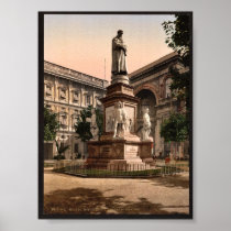 Monument to Leonardo di Vinci, Milan, Italy vintag Print