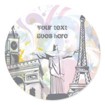 Monuments of the world round sticker