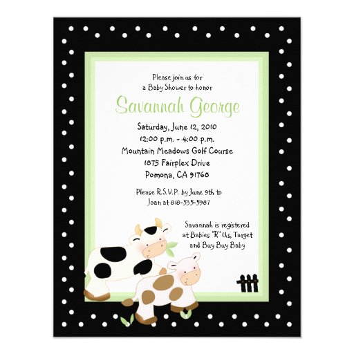 Moo Cow Farm Barnyard Baby Shower 4.25 x 5.5 Personalized Invites