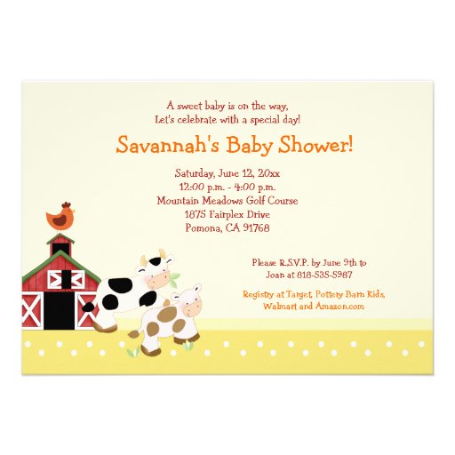 Moo Cow Farm Barnyard Baby Shower Invitations 5x7