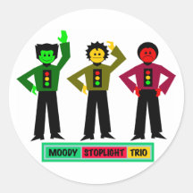 Moody Stoplight Trio Characters Round Stickers