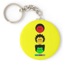 Moody Stoplight Trio Vertical Faces with Label keychains