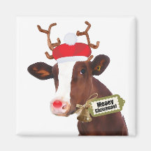 Mooey Merry Christmas Reindeer Cow Refrigerator Magnet
