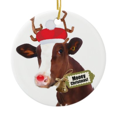 Mooey Merry Christmas Reindeer Cow Ornament