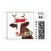Mooey Merry Christmas Reindeer Cow Postage