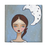 Moon and girl fridge magnet