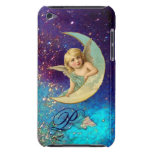 MOON ANGEL IN BLUE GOLD SPARKLES Monogram iPod Touch Cases