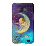 MOON ANGEL IN BLUE GOLD SPARKLES Monogram Samsung Galaxy S2 Covers