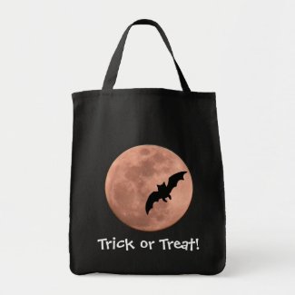 Moon & Black Bat Halloween Tote Bag