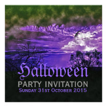 Moon Clouds Purple Halloween Invitations
