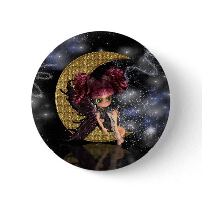 moon fairy badge pin, cute gothic fairy gold moon by moonlake
