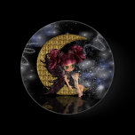 moon fairy badge pin, cute gothic fairy gold moon