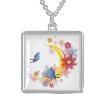 Moon, Flowers and Butterflies Necklace