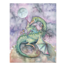 Moon Gazing Witch Dragon Cat Poster posters
