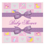 Moon, Hearts, & Baby Toys Girly Baby Shower Personalized Announcements