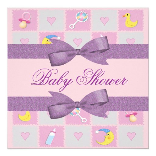 Moon, Hearts, & Baby Toys Girly Baby Shower Personalized Announcements