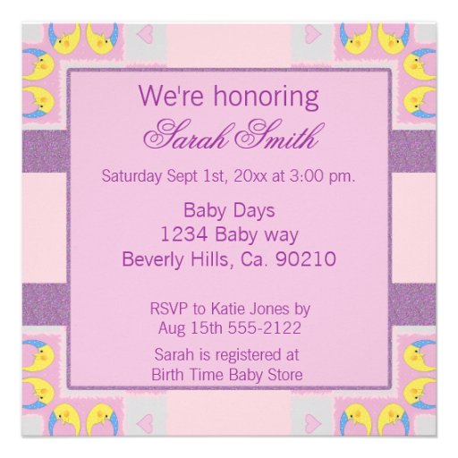 Moon, Hearts, & Baby Toys Girly Baby Shower Personalized Announcements