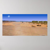 Moon Over Desert Airport Poster